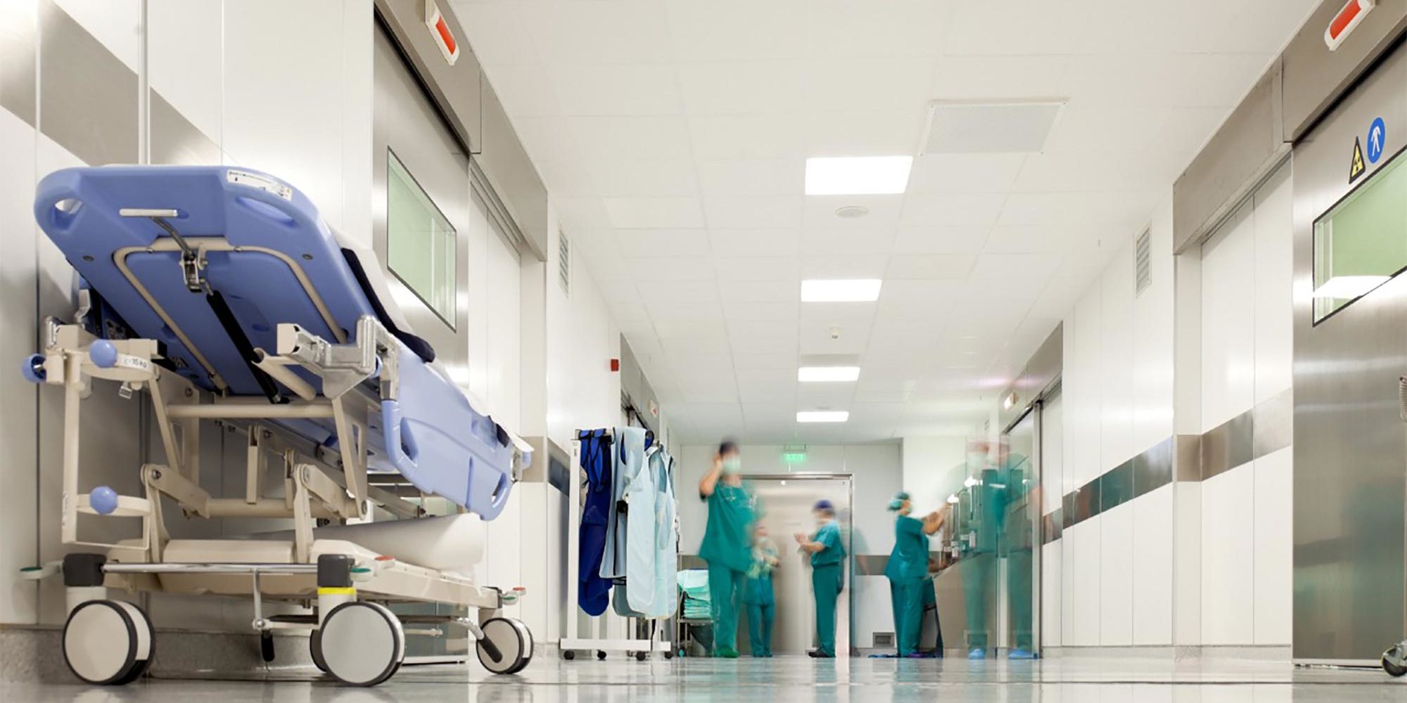 LED troffers installed in a hospital hallway