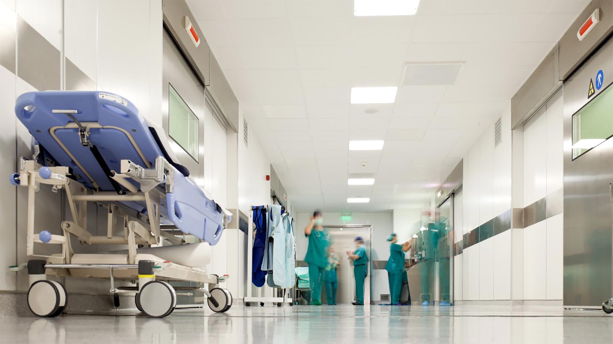 LED troffers installed in a hospital hallway