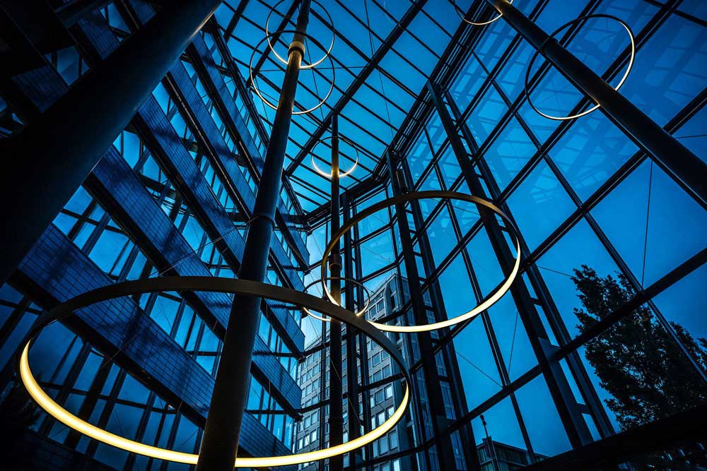 Ring lighting installed beneath a high ceiling