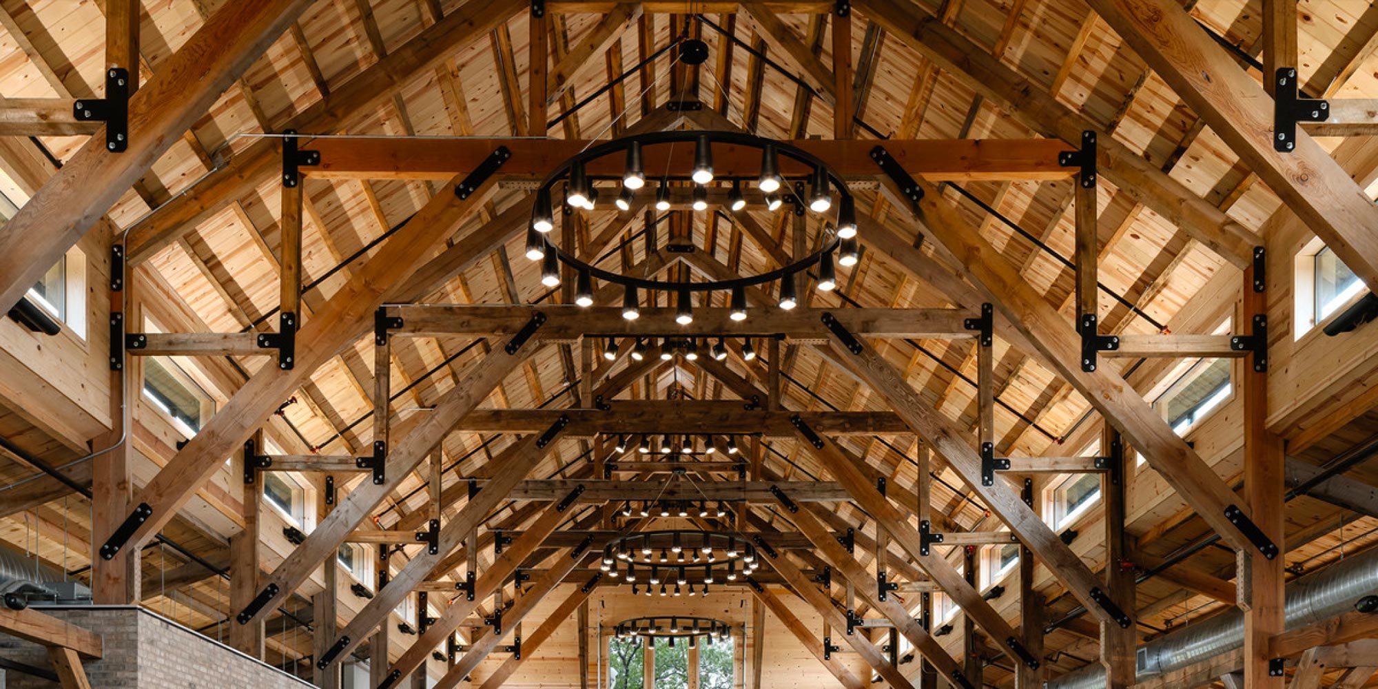 Custom lighting installed in a barn