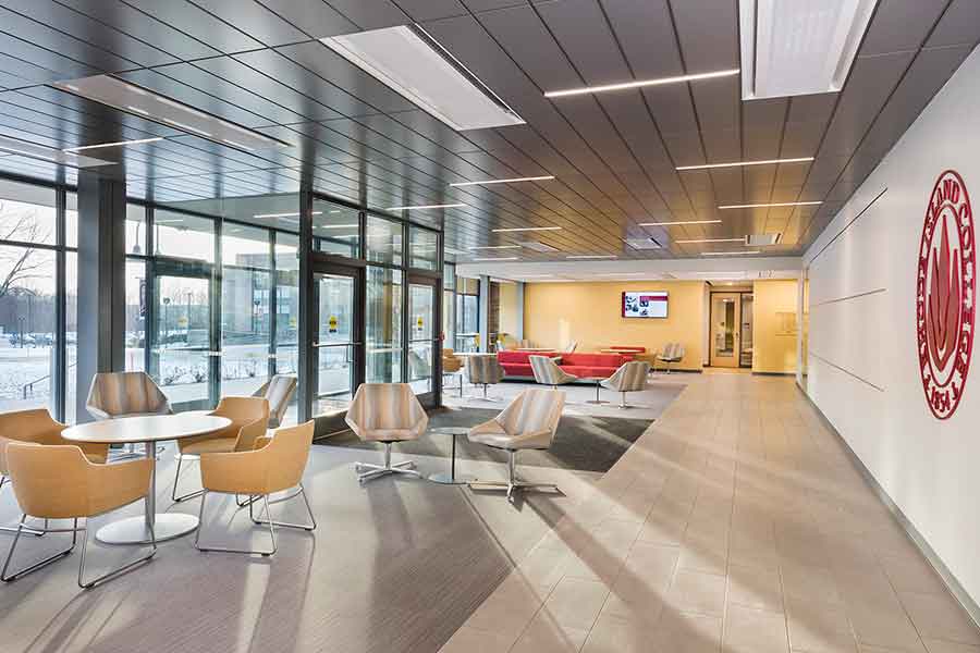 JLC Tech grid lighting installed in the ceiling of a college building