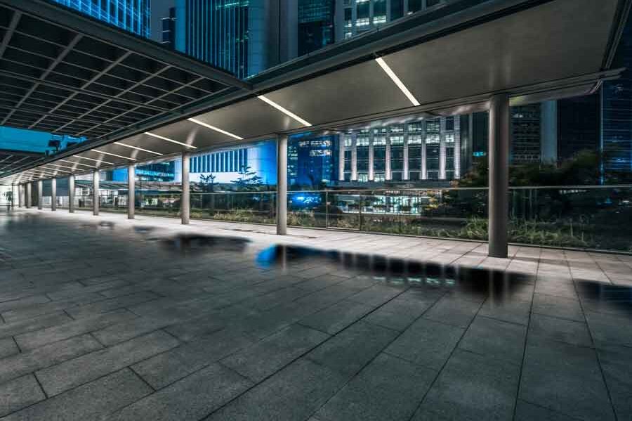 Selux linear lighting installed in an exterior canopy